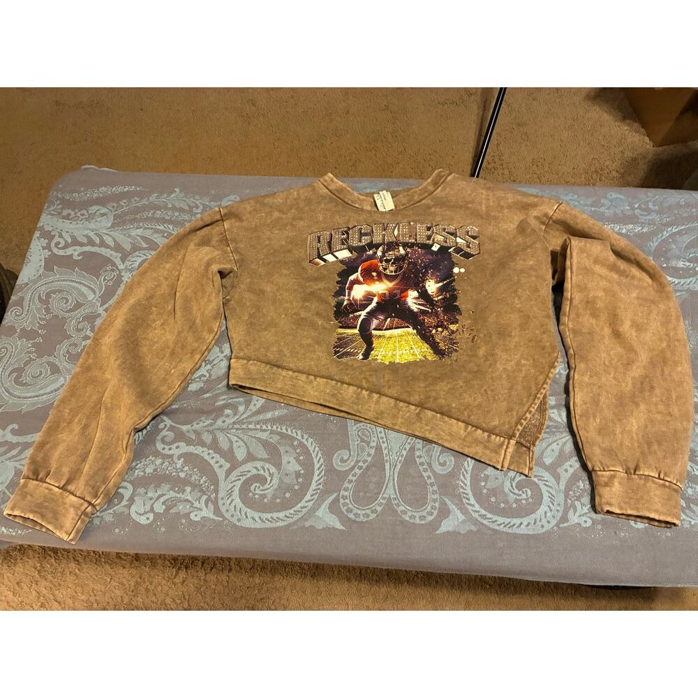 Yellow Cabbage Crop Sweatshirt S Reckless Graphic Mineral Wash Cropped Crewneck